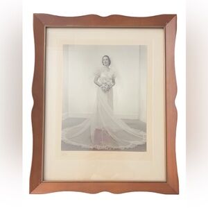 Vintage Black & White Wedding Portrait 8x10 in Wooden Frame 12x15 Ephemera